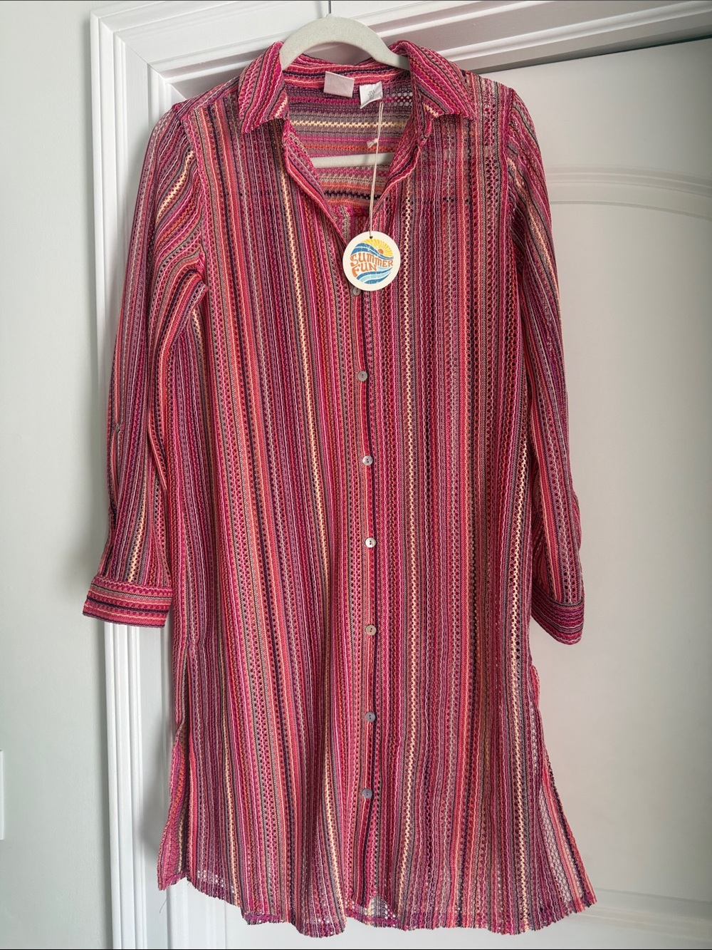 C&C California Striped Pink Multicolor Lightweight Swim Coverup Size Small